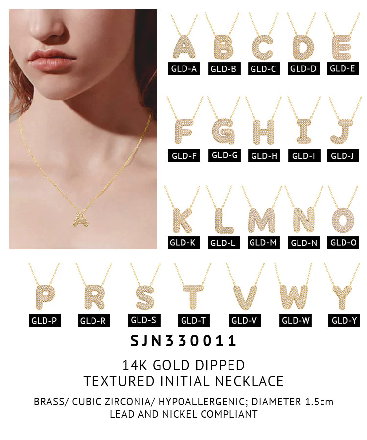 14K Gold Dipped Textured initial Necklace