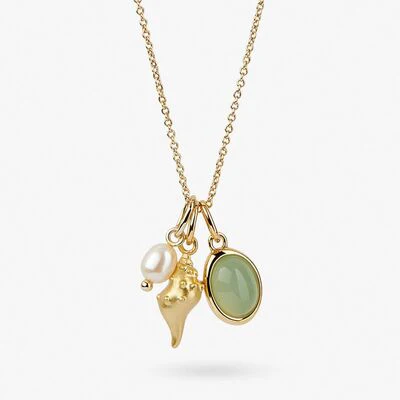 14K Gold-Plated Natural Crystal Conch Pendant Necklace - Image 3