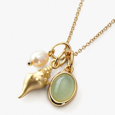 14K Gold-Plated Natural Crystal Conch Pendant Necklace - Image 4