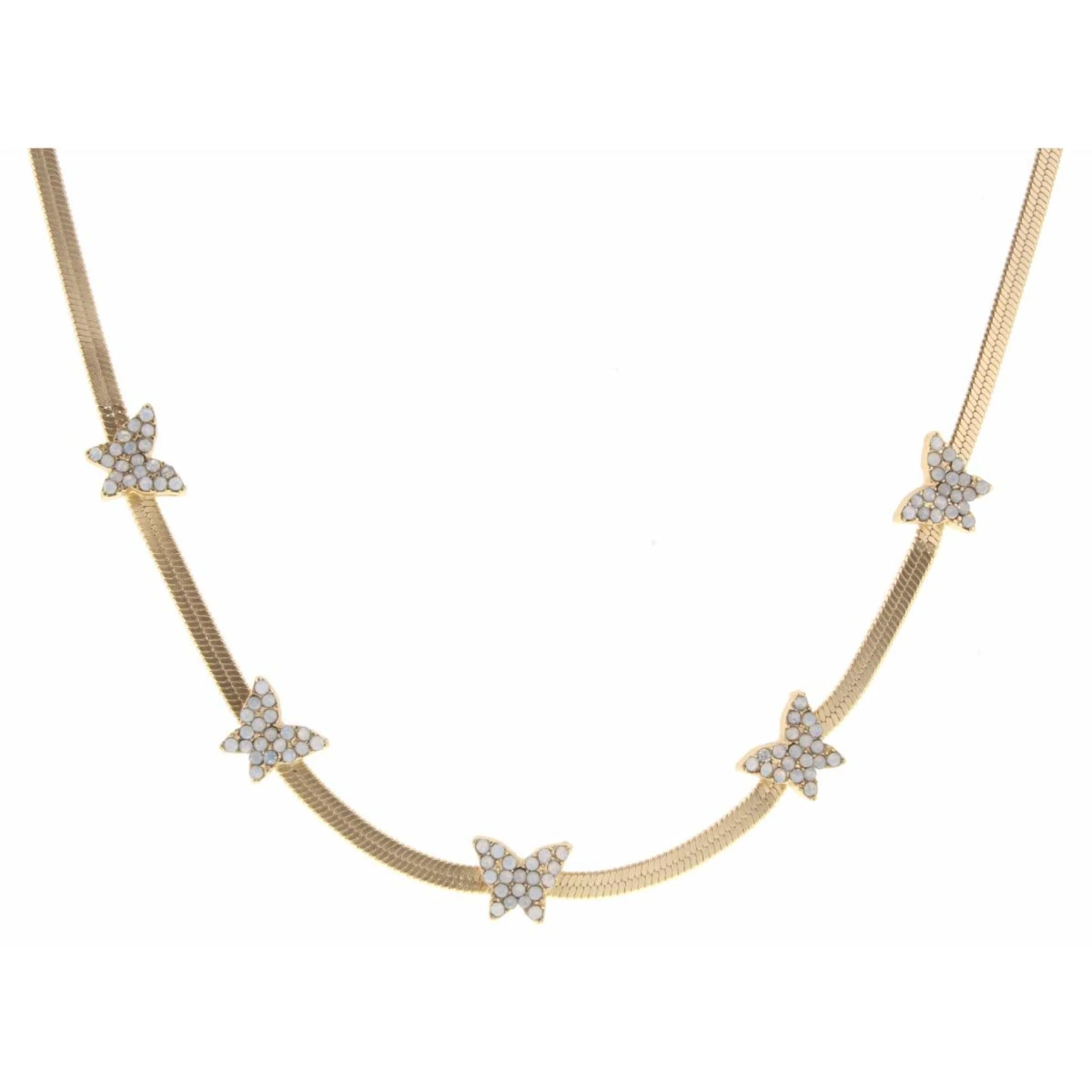 16" Snake Chain with Opal Butterflies Necklace, 3" Ext