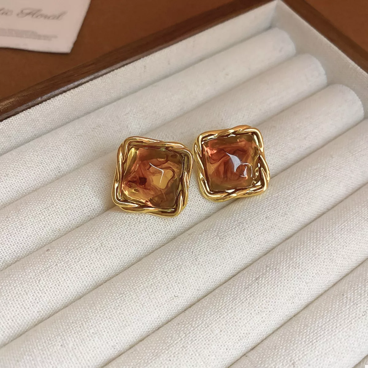 18K Gold-Plated Alloy Resin Geometric Earrings - Image 3