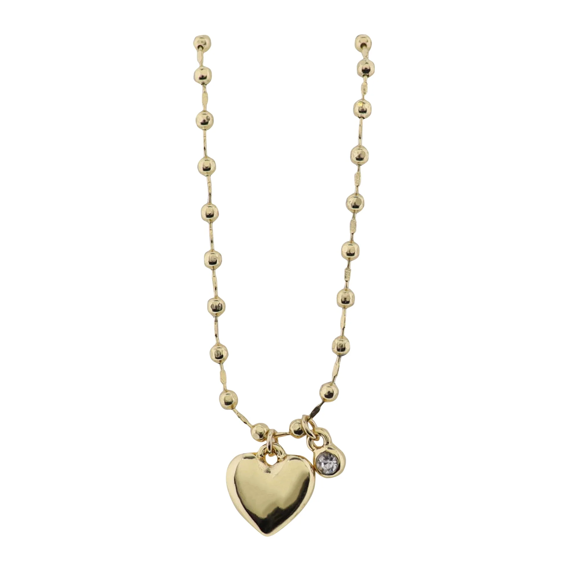 18K Gold Plated Chain Necklace with Gold Heart with Crystal Charm