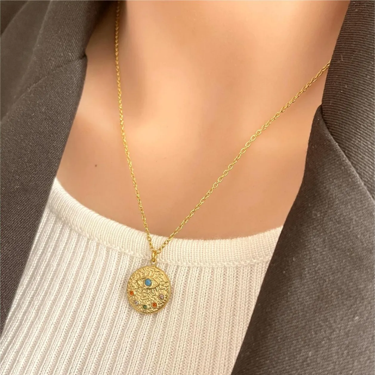 18K Gold-Plated Coin Pendant Necklace - Image 2