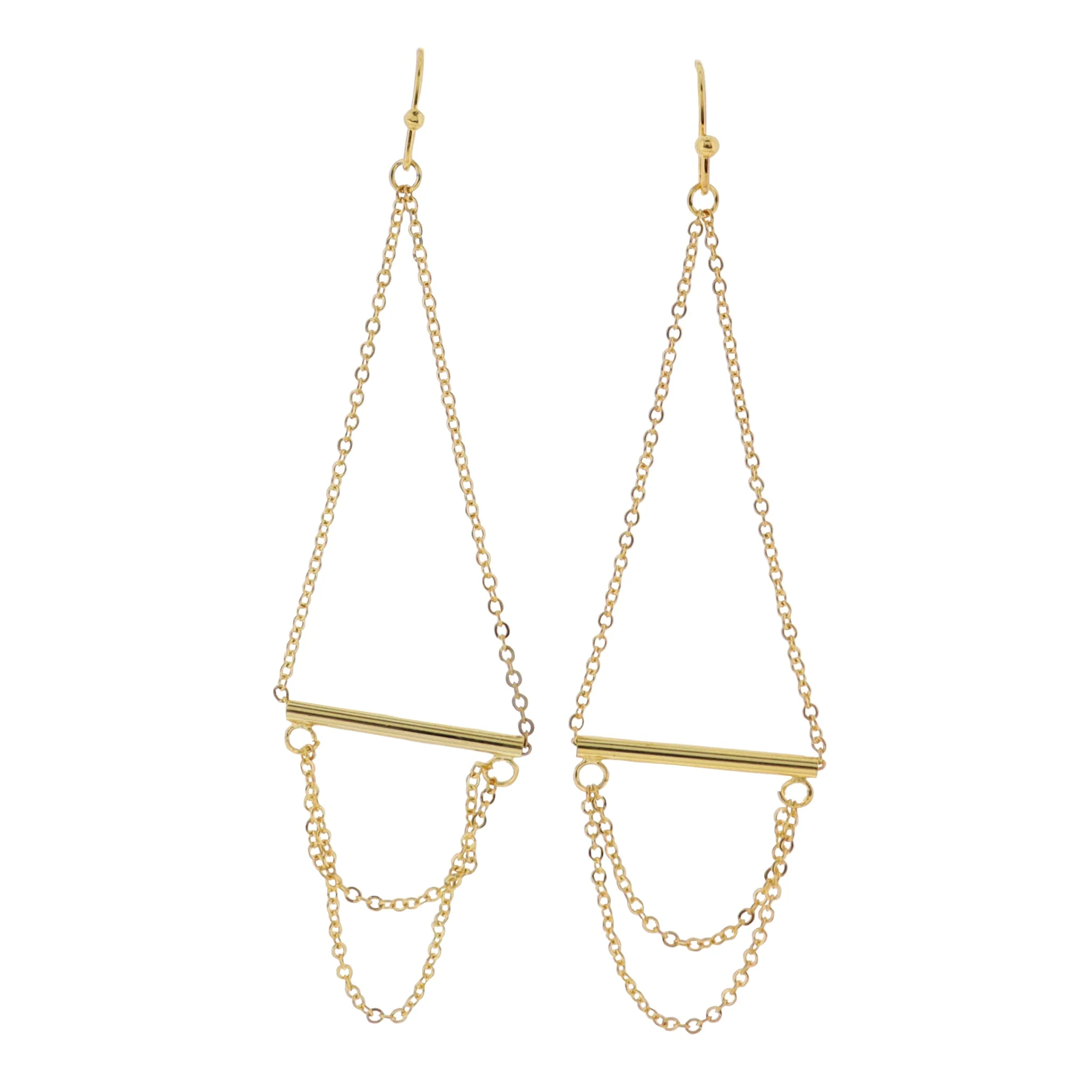 18K Gold Plated Gold Chain with Gold Bar Earrings with Gold Chain Layers