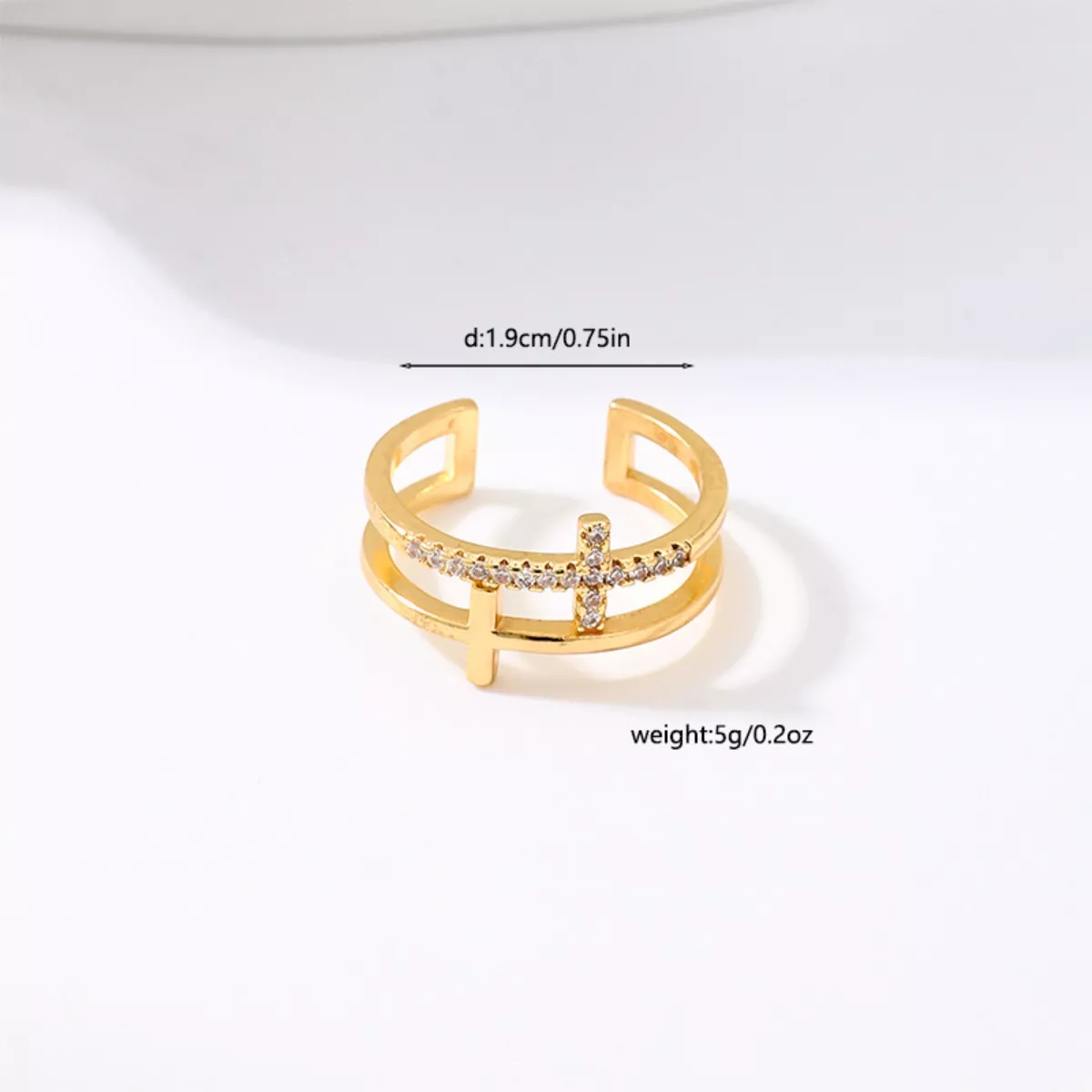 18K Gold-Plated Rhinestone Cross Open Ring - Image 6