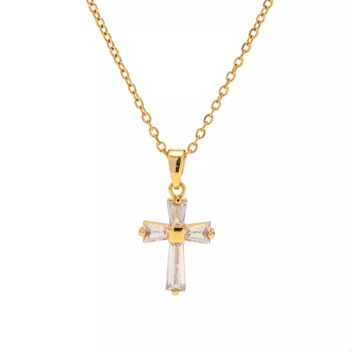 18K Gold-Plated Stainless Steel Zircon Cross Necklace - Image 8