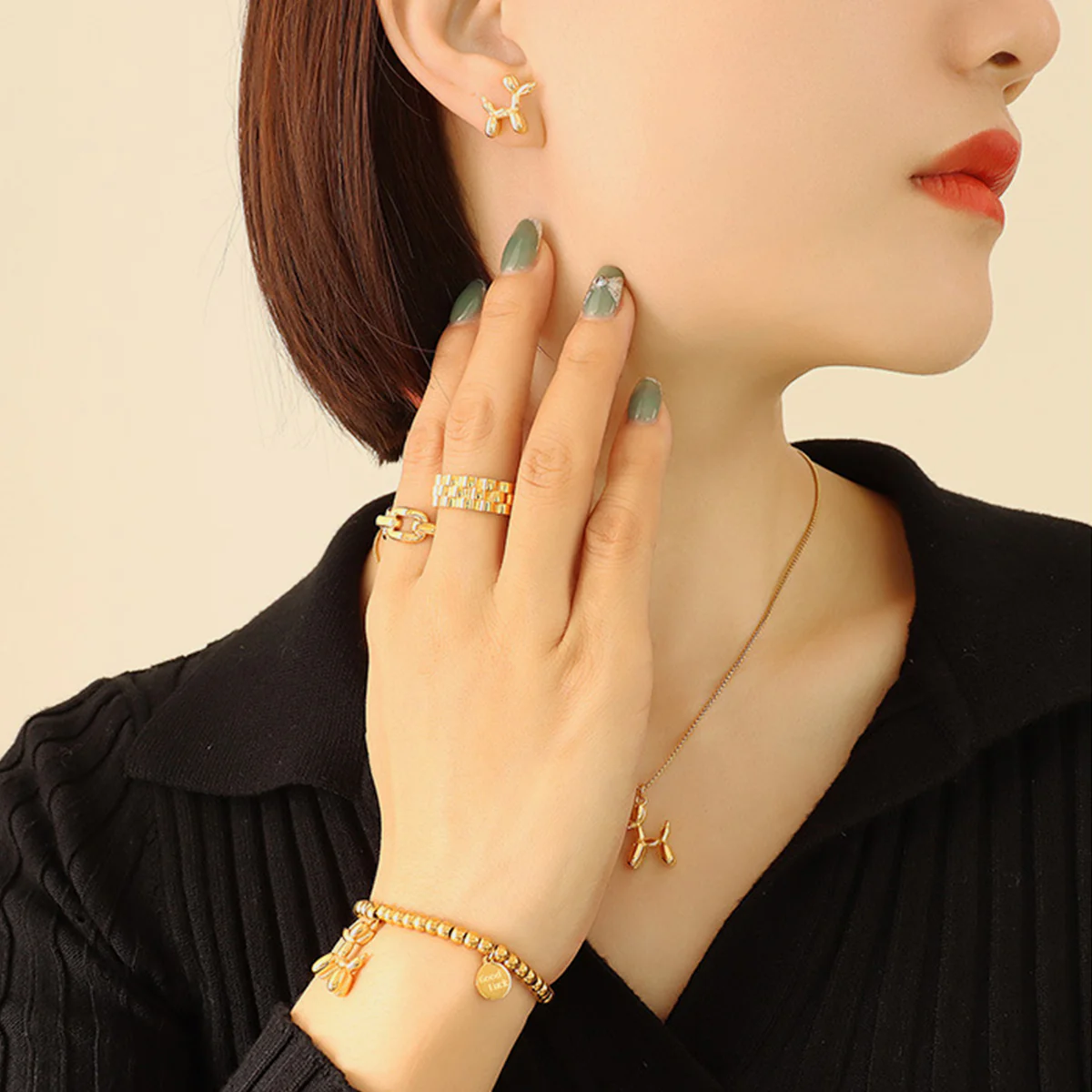 18K Gold-Plated Titanium Steel Puppy Shape Stud Earrings - Image 6