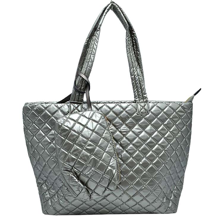 2-in-1 Large Quilted Zipper Tote with Pouch - Image 4