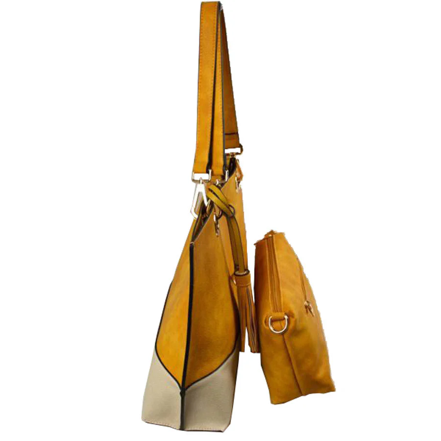 2 n1 Vegan Tote Handbag Pouch Faux Leather Tote Bag - Image 5