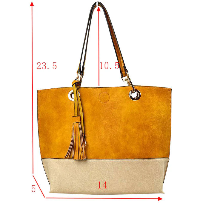 2 n1 Vegan Tote Handbag Pouch Faux Leather Tote Bag - Image 6