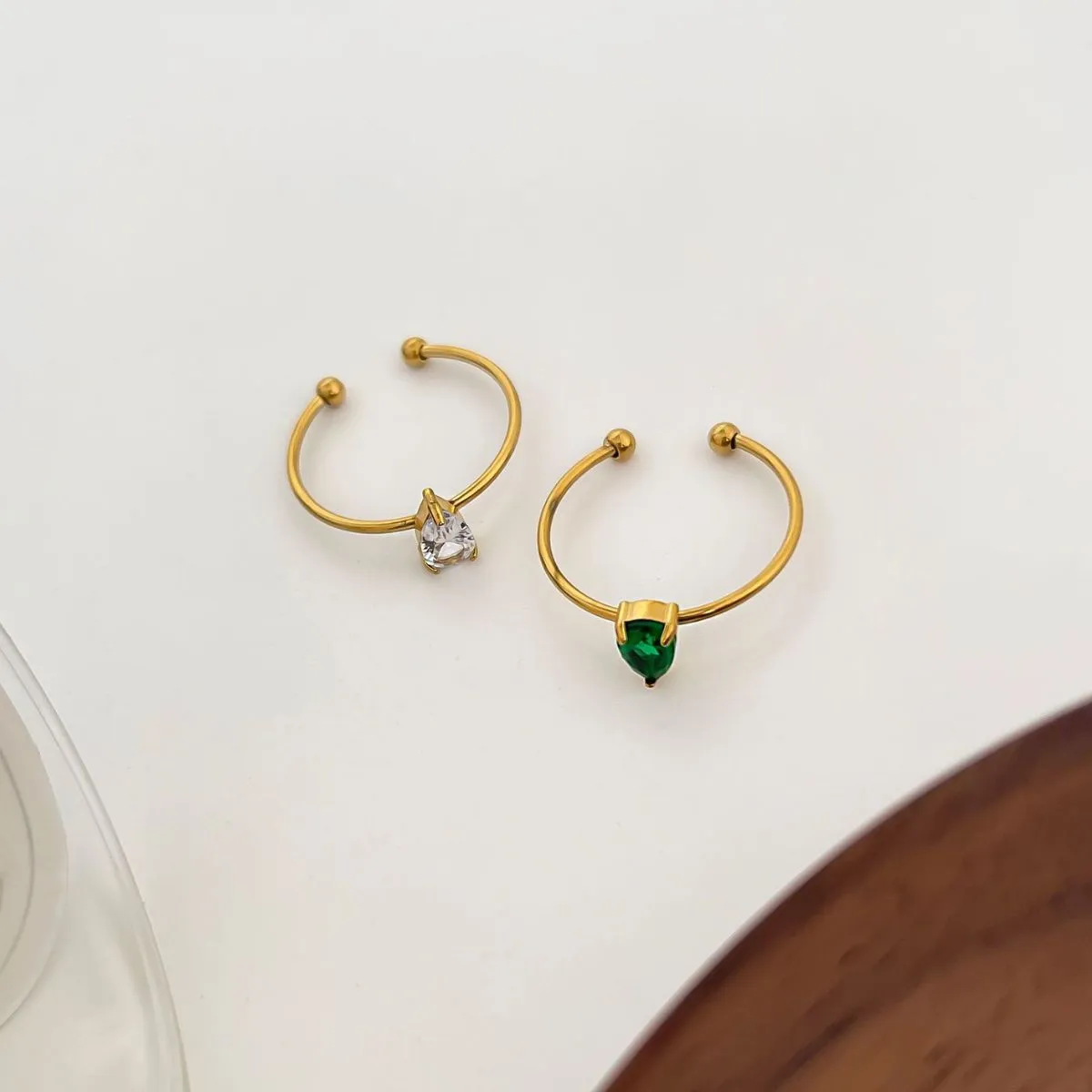 2-Piece 18K Gold-Plated Inlaid Zircon Open Ring - Image 2