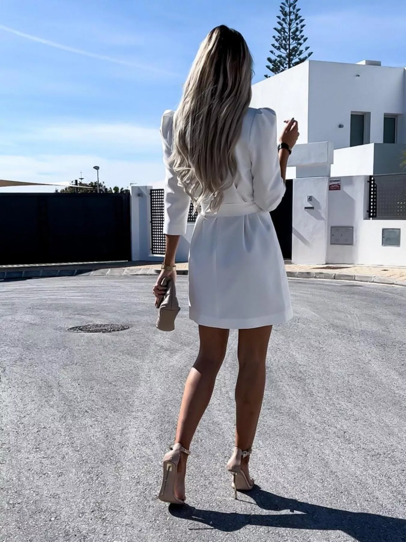 3/4 Sleeve Belted Blazer Dress - Image 6