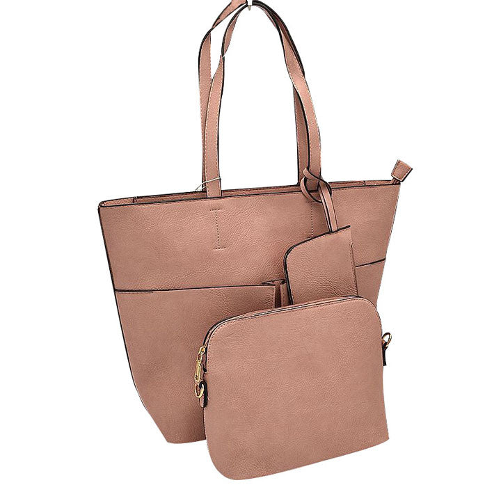 3 In 1 Large Soft Faux Leather Womens Tote Handbags - Image 5