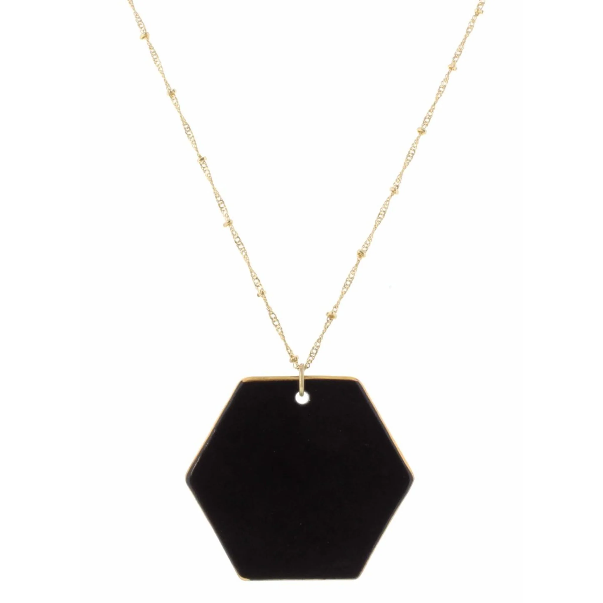 32" Jet Ceramic Hexagon Necklace, 3" Ext