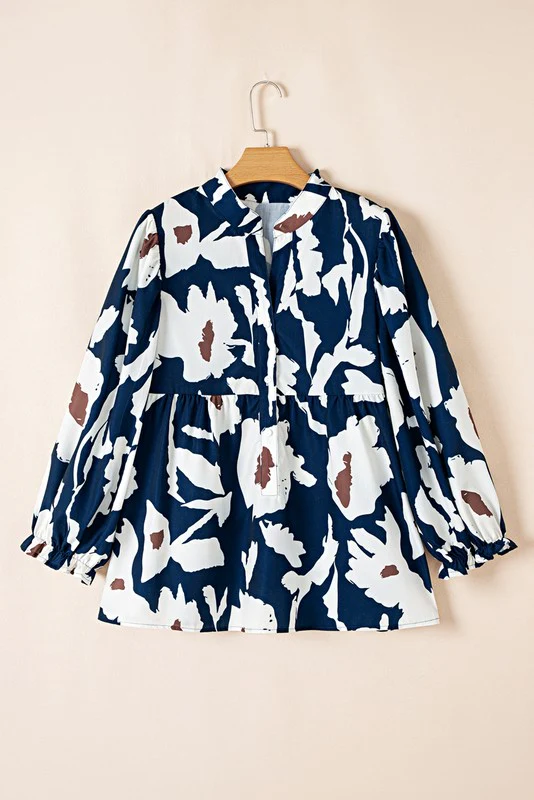 60s Flower Frill Neck Loose Blouse - Image 4
