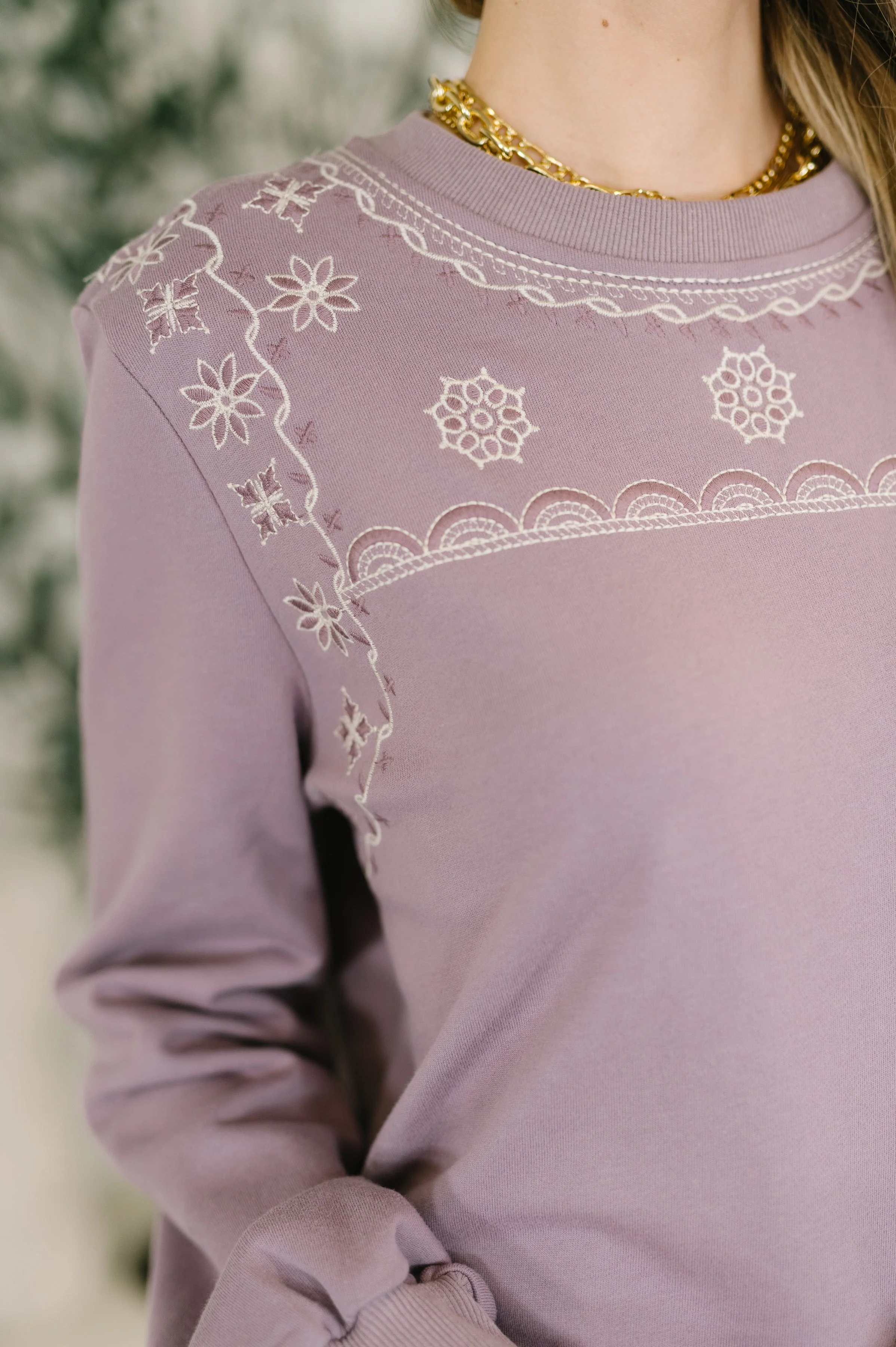 A Little Bit of Comfort Embroidered Top and Bottom Set in Dusty Mauve - Image 2