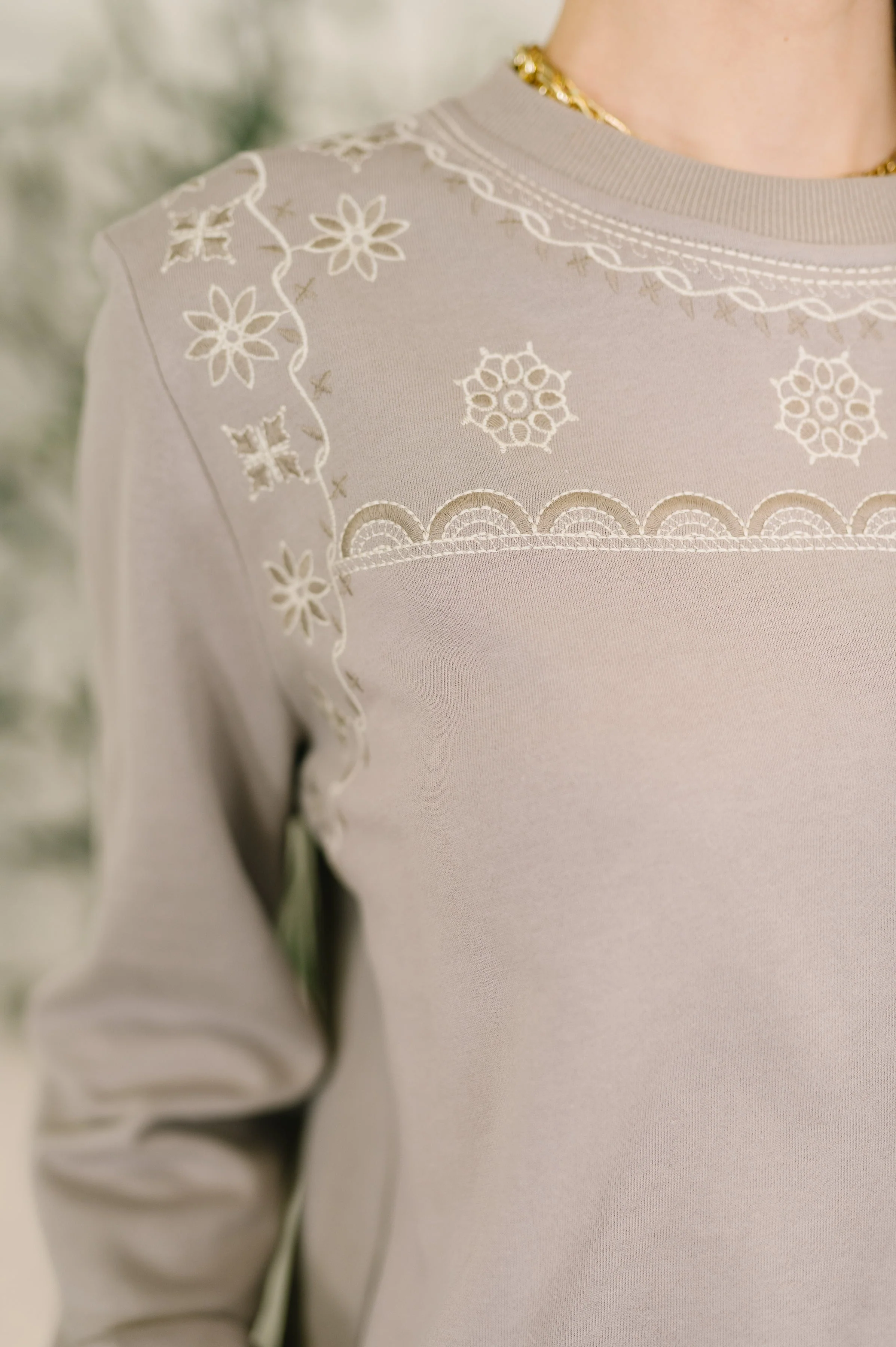 A Little Bit of Comfort Embroidered Top and Bottom Set in Taupe - Image 2