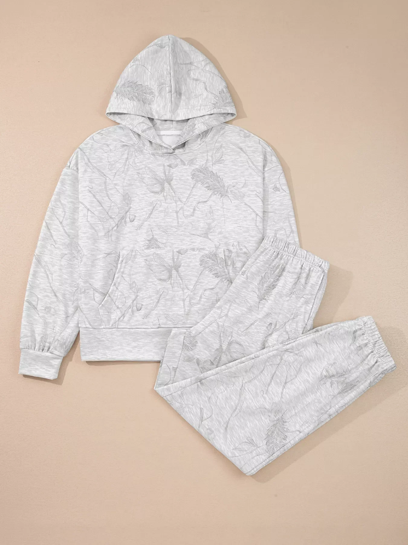 Abstract Print Loose Drop Sleeve Hoodie and Elastic Waistband Pants Set - Image 4