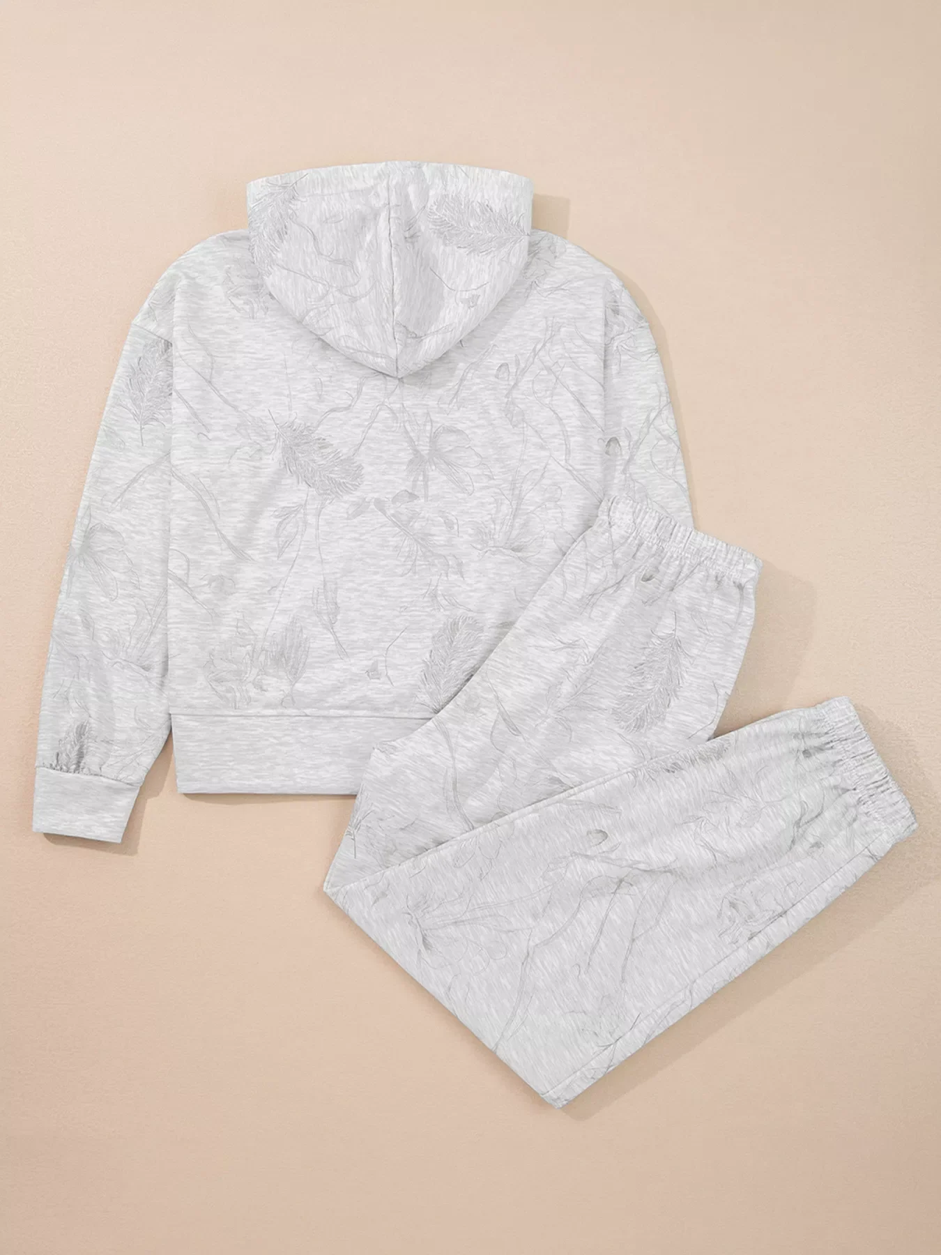 Abstract Print Loose Drop Sleeve Hoodie and Elastic Waistband Pants Set - Image 5