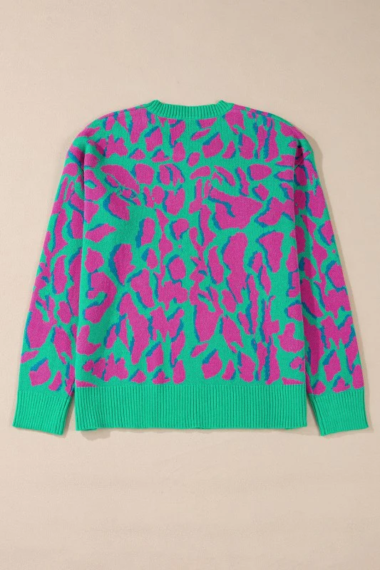 Abstract Print Ribbed Trim Baggy Sweater - Image 4