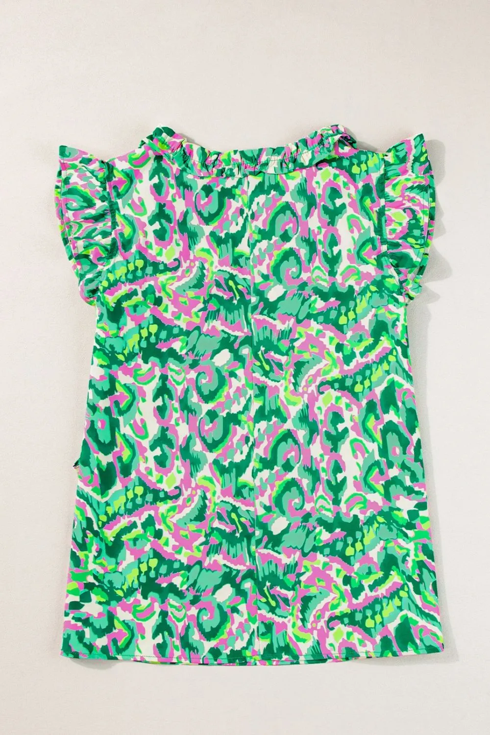 Abstract Print Ruffled Trim Tie Neck Top - Image 8