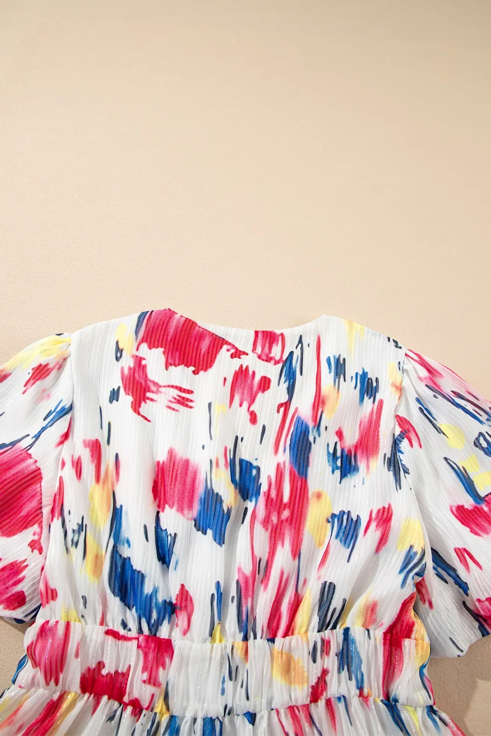 Abstract Print Short Puff Sleeve Tiered Maxi Dress - Image 12