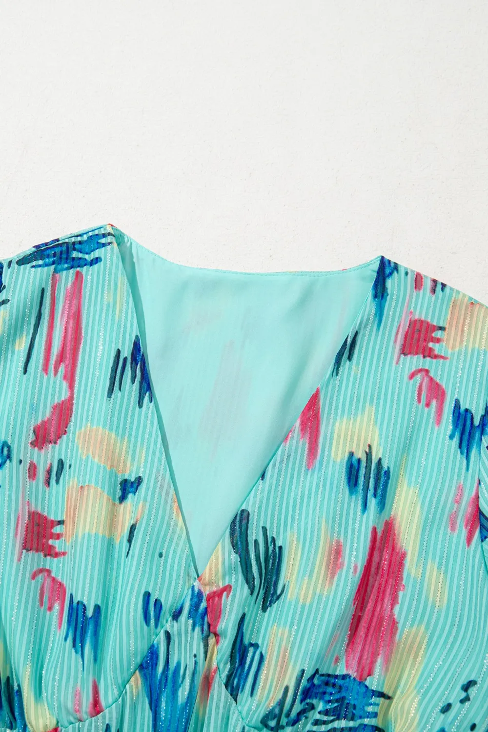 Abstract Print Short Puff Sleeve Tiered Maxi Dress - Image 18