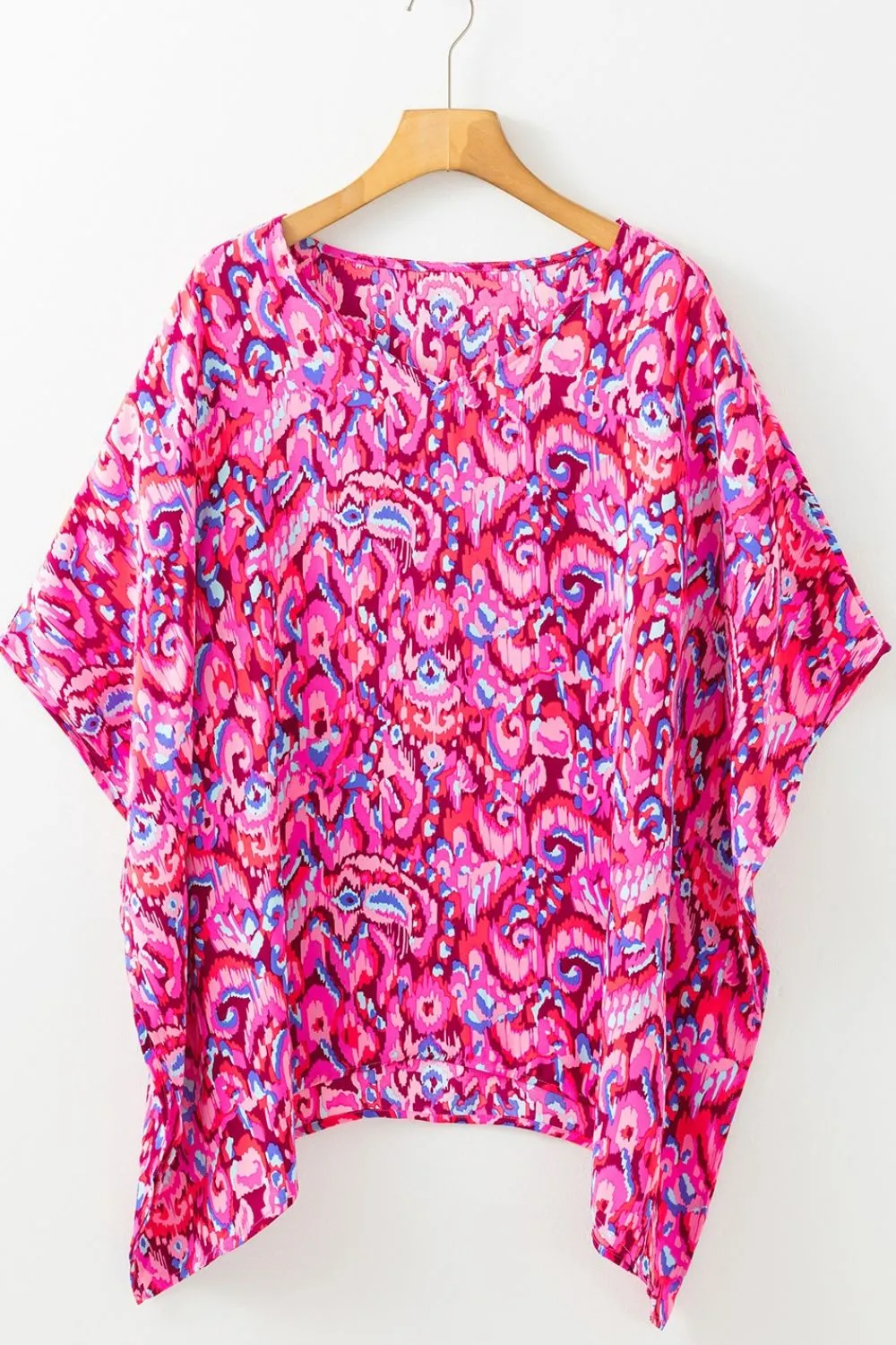 Abstract Print V Neck Half Sleeve Loose Fit Blouse - Image 11