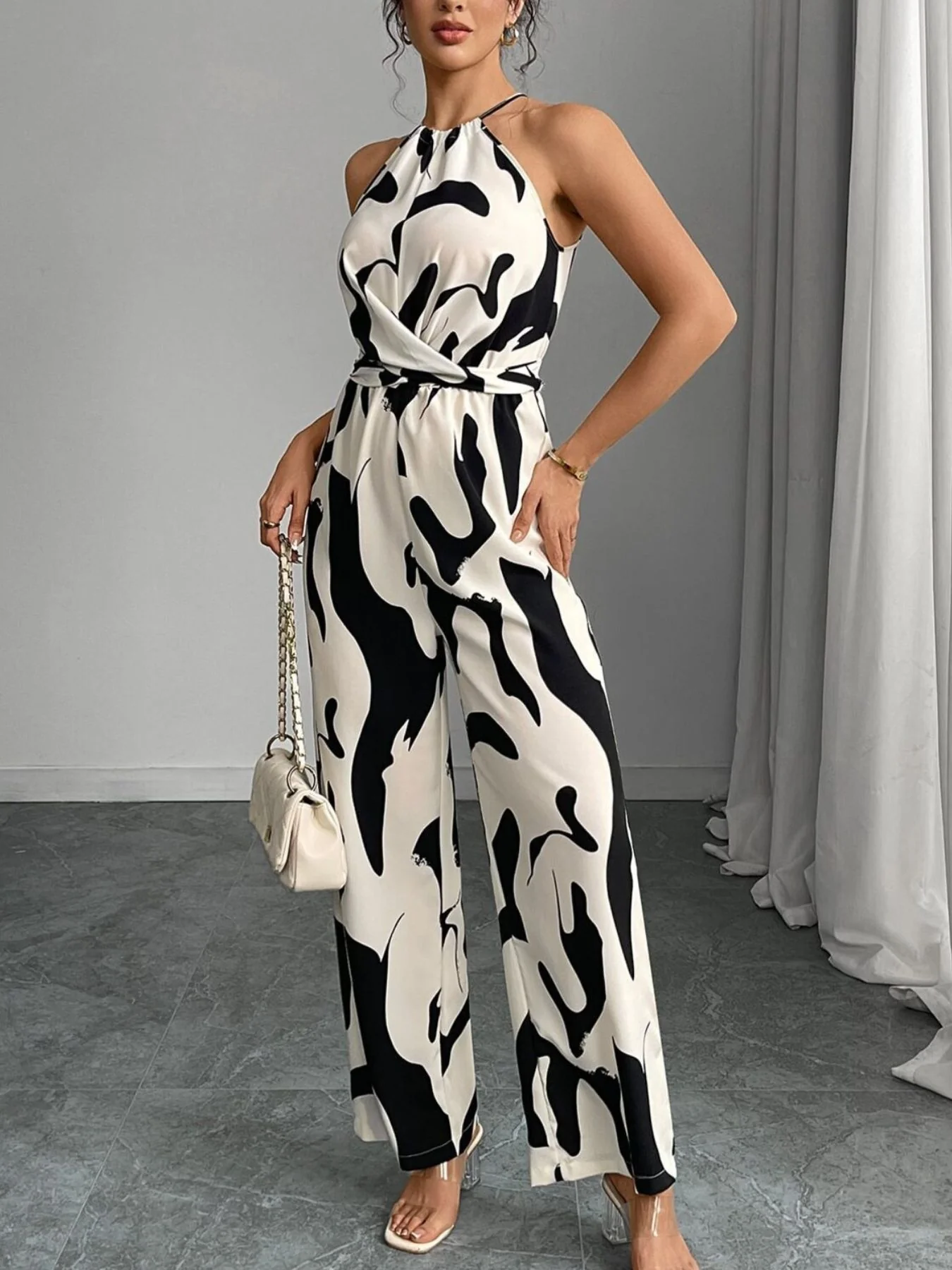 Abstract Print Wide Leg Jumpsuit - Image 4
