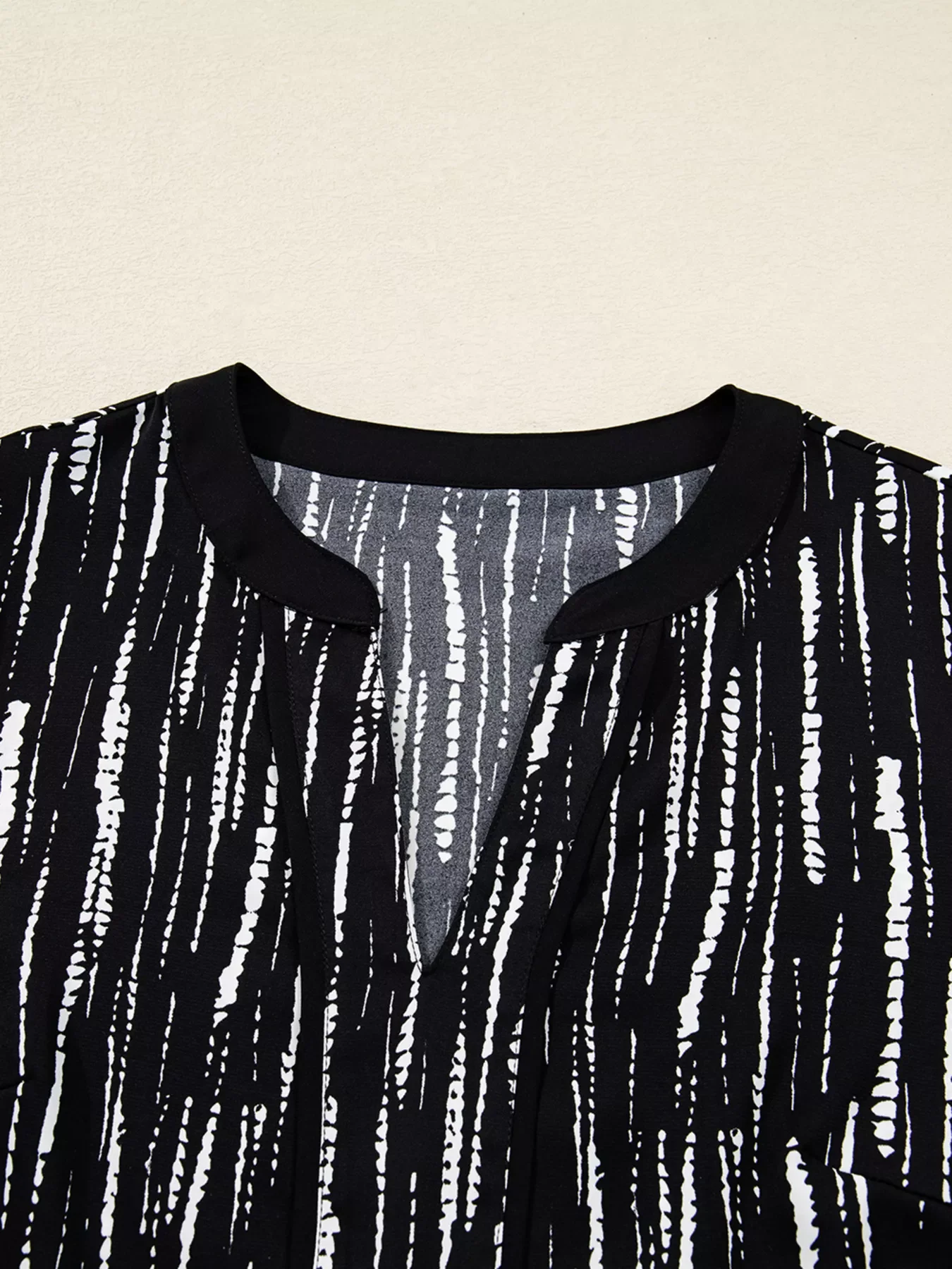 Abstract Printed Notched Long Sleeve Blouse - Image 4