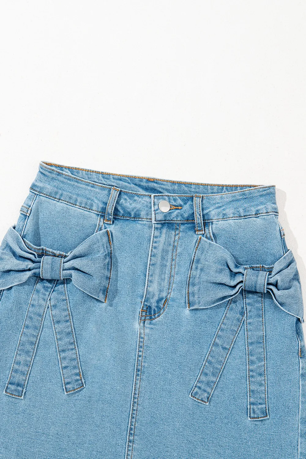 Acid Wash Bowknot Details High Waist Denim Skirt - Image 10