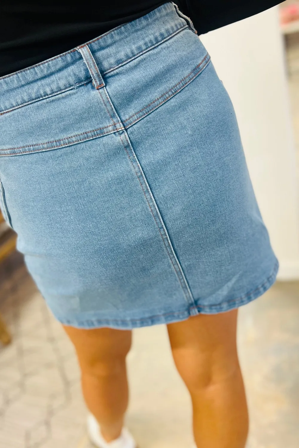 Acid Wash Bowknot Details High Waist Denim Skirt - Image 3