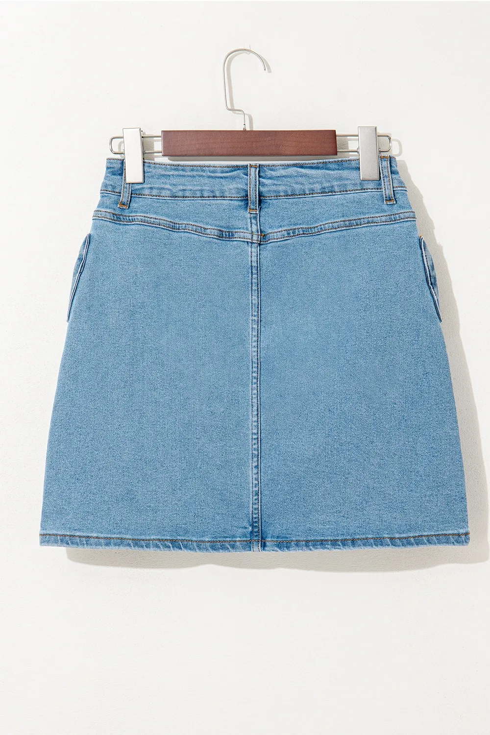 Acid Wash Bowknot Details High Waist Denim Skirt - Image 5