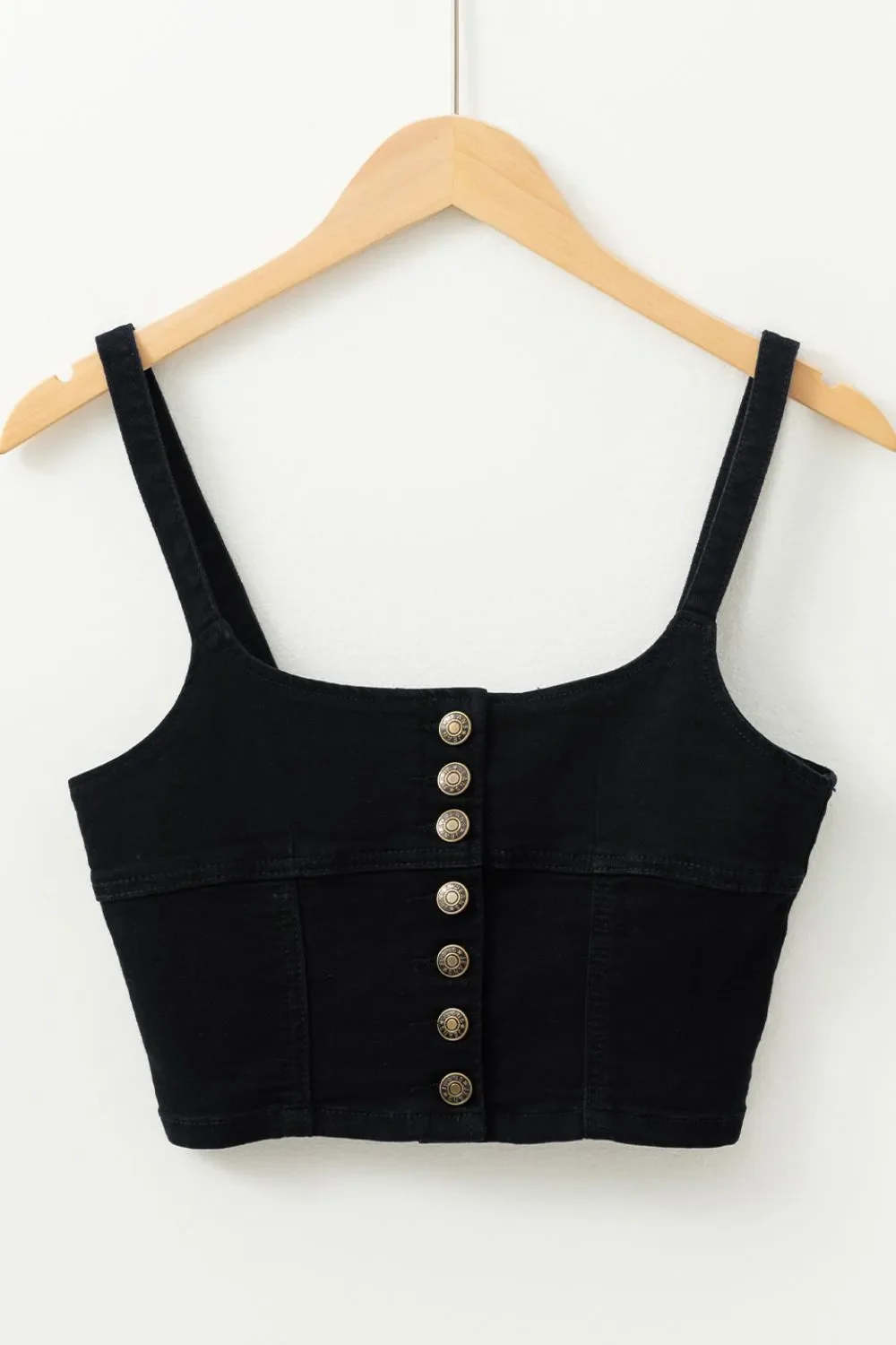 Acid Wash Buttoned Cropped Slim Denim Tank Top - Image 4