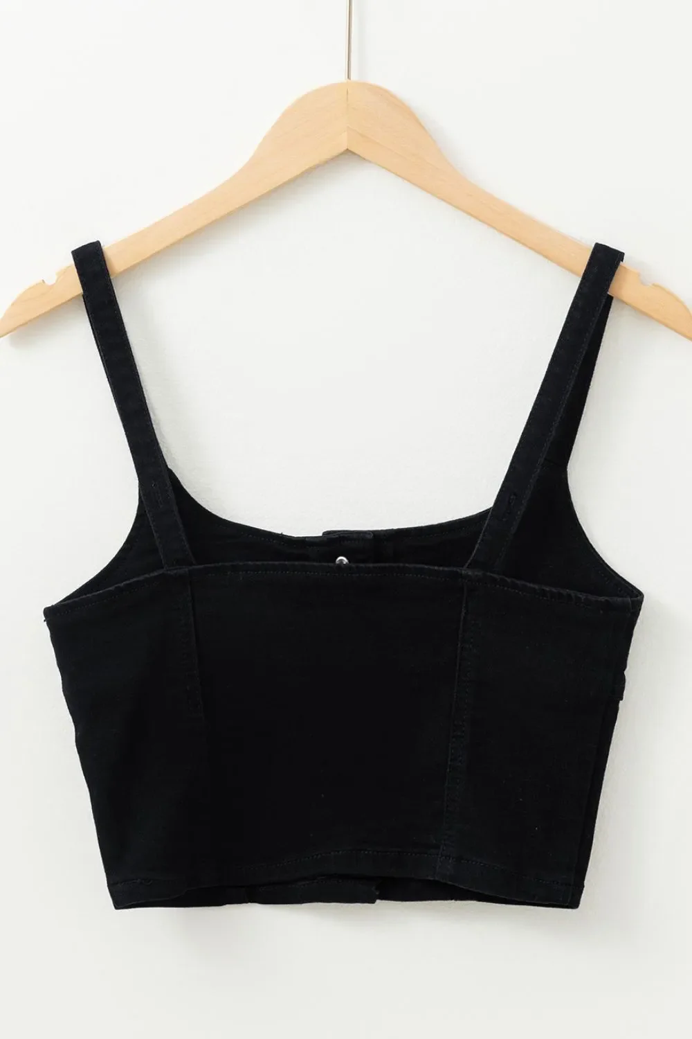 Acid Wash Buttoned Cropped Slim Denim Tank Top - Image 5