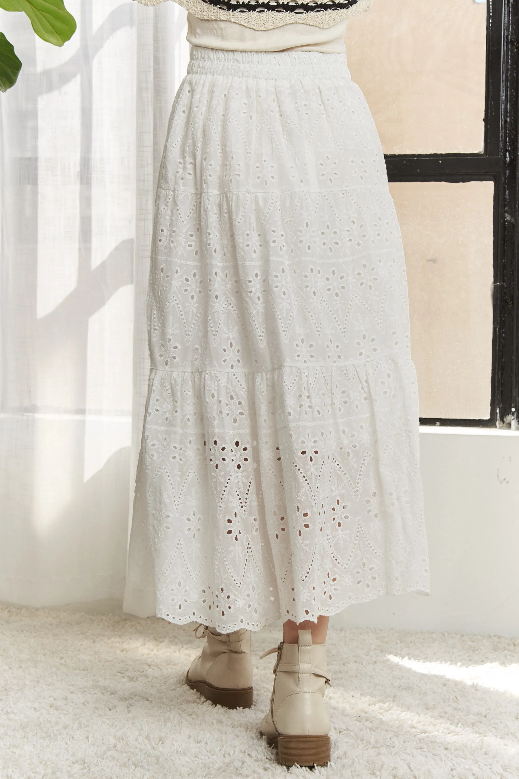 ADORA Elastic Waistband Tiered Midi Skirt - Image 5