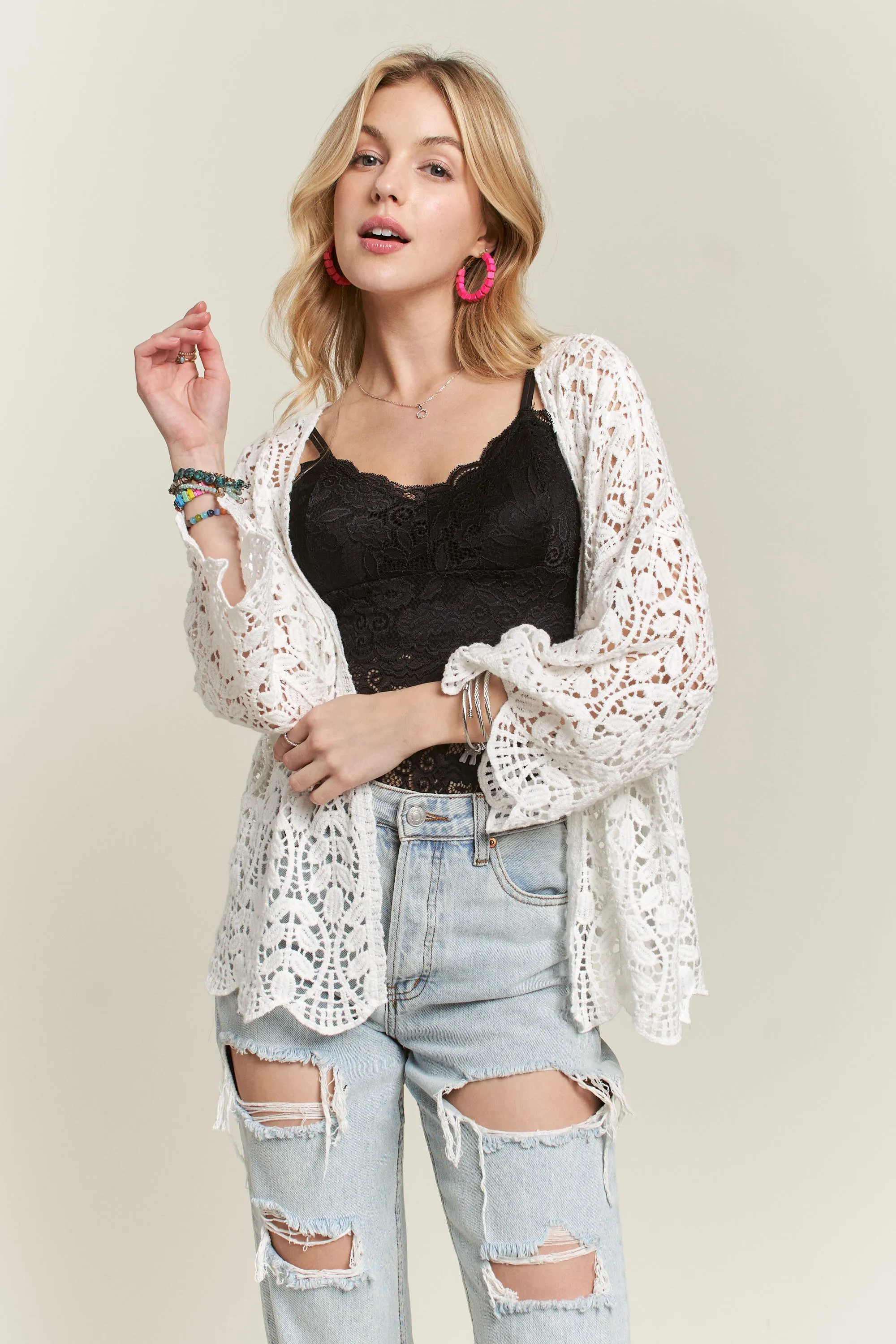 ADORA Leaf Pattern Crochet Cardigan - Image 5