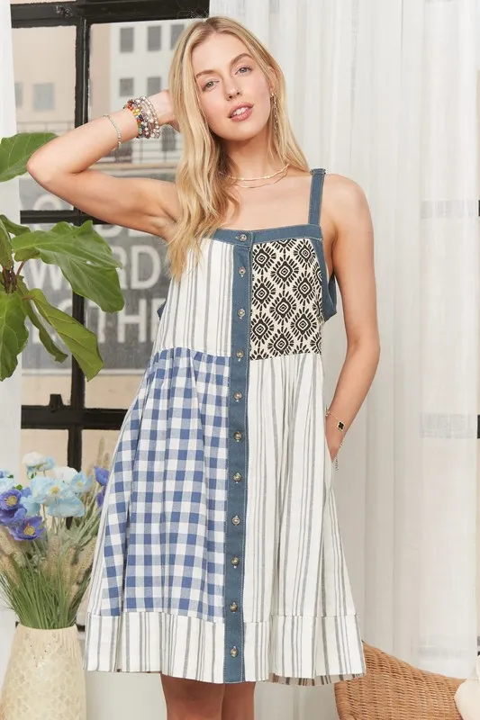 ADORA Patchwork Button Front Mini Dress - Image 9