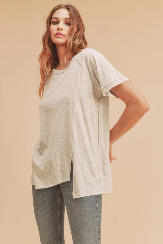 Aemi + Co Asymmetrical Front Slit Round Neck Raglan Sleeve T-Shirt - Image 2