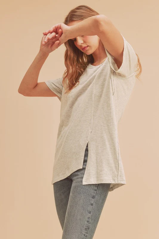 Aemi + Co Asymmetrical Front Slit Round Neck Raglan Sleeve T-Shirt - Image 3