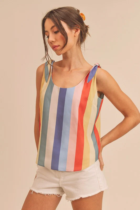 Aemi + Co Contrast Striped Scoop Neck Tie Shoulder Tank - Image 3