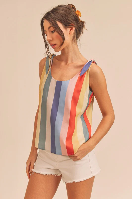 Aemi + Co Contrast Striped Scoop Neck Tie Shoulder Tank - Image 4