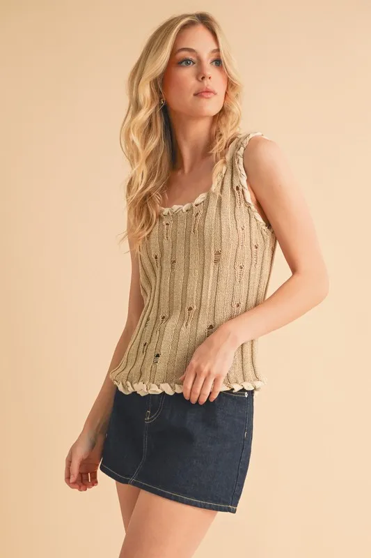 Aemi+Co Distressed Detail Round Neck Knit Tank - Image 10