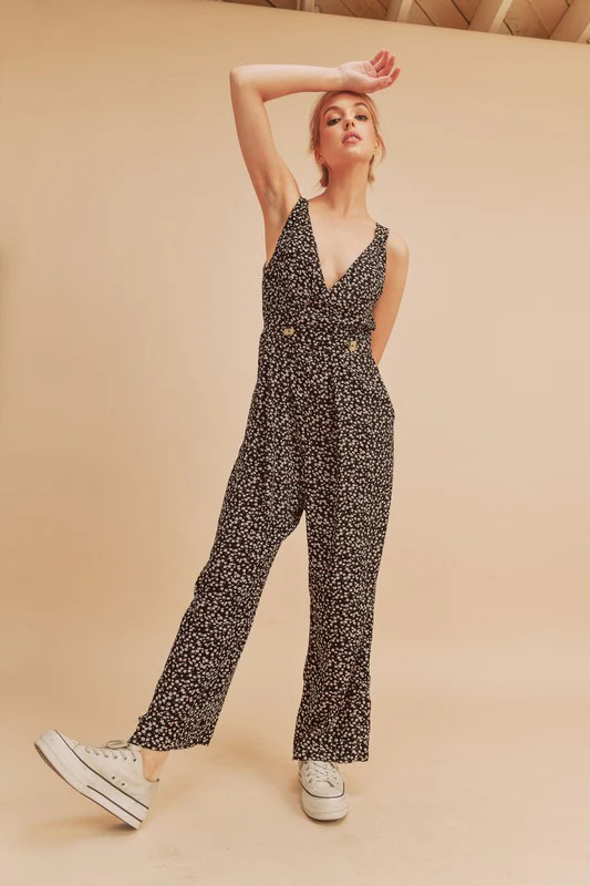 Aemi + Co Ditsy Floral Surplice Sleeveless Wide Leg Jumpsuit - Image 3