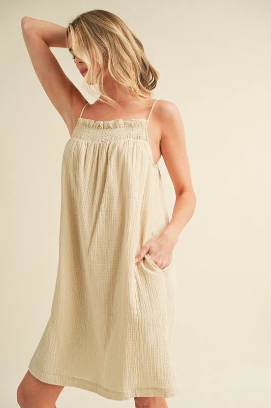 Aemi + Co Embroidered Trim Gauze Square Neck Mini Cami Dress - Image 3
