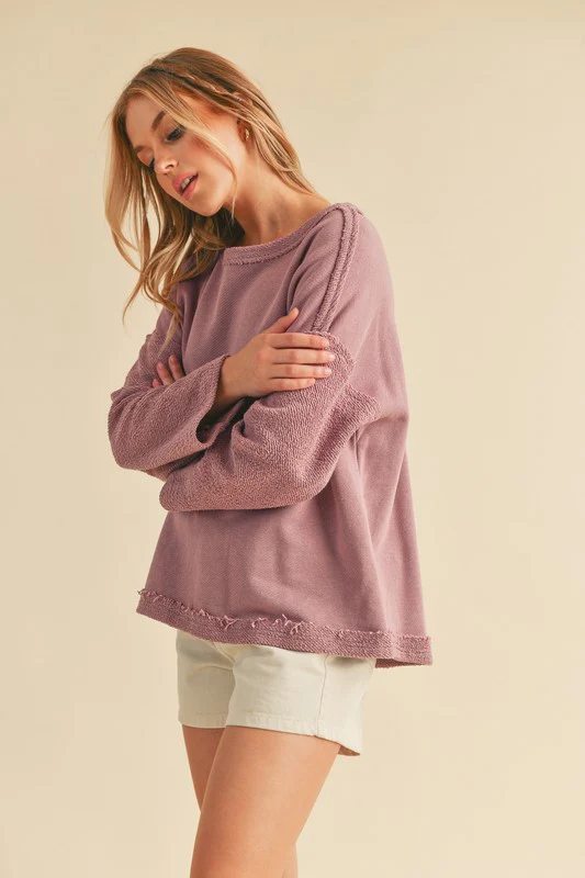 Aemi + Co Frayed Edge Round Neck Sweatshirt - Image 3