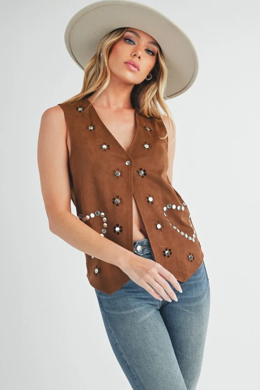 Aemi + Co Heart Rivet Detail Suede Vest Coat - Image 4