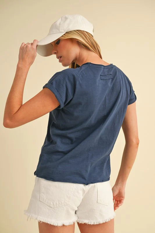 Aemi + Co Lettuce Edge Round Neck Short Sleeve T-Shirt - Image 5