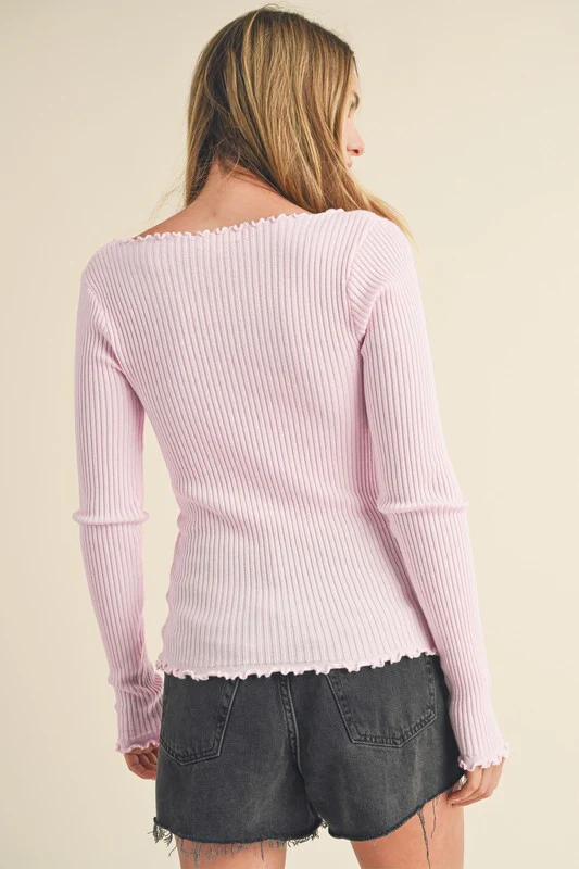 Aemi + Co Lettuce Hem Scoop Neck Long Sleeve Knit Top - Image 3