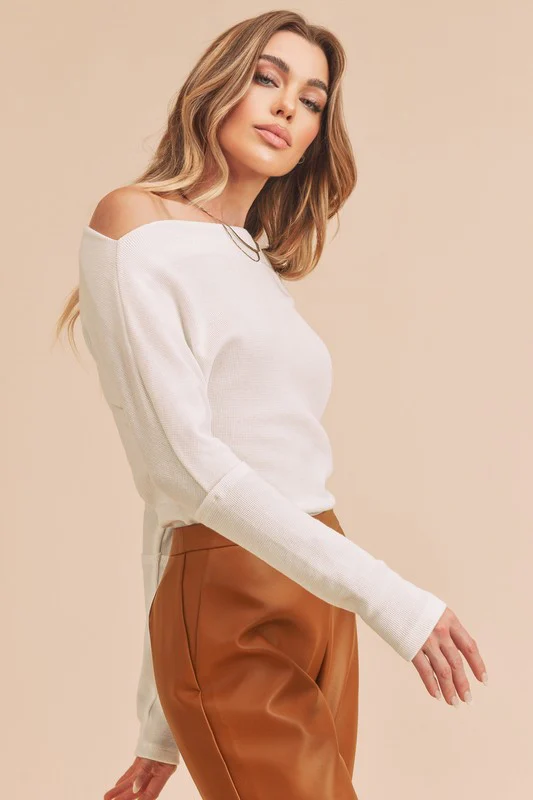 Aemi + Co One Shoulder Long Sleeve Knit Top - Image 2